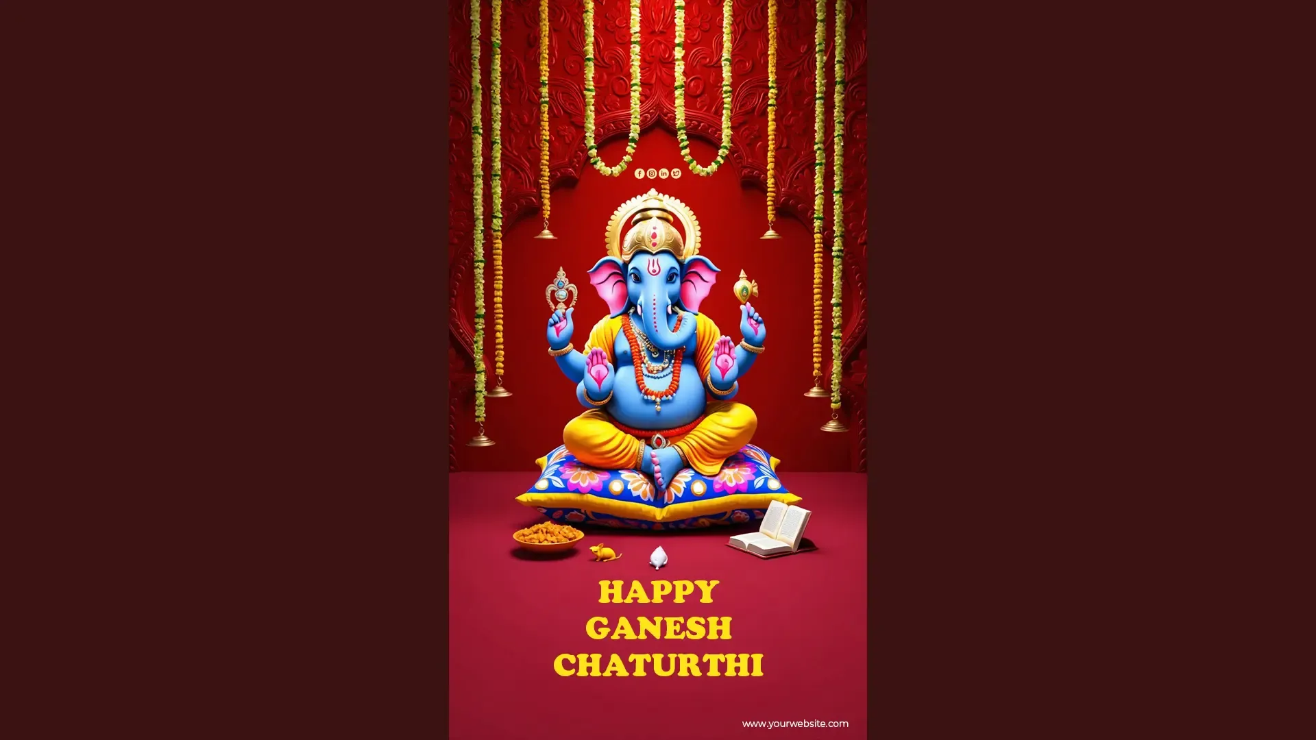 Ganesh Chaturthi Card with Vibrant Red Background for Instagram Storyc